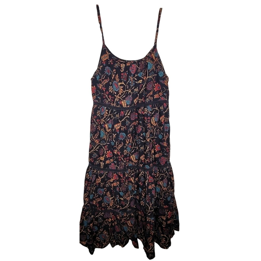 World Market Floral Boho Tiered Dress Women's S/M Strappy Lined Maxi Whimsigoth